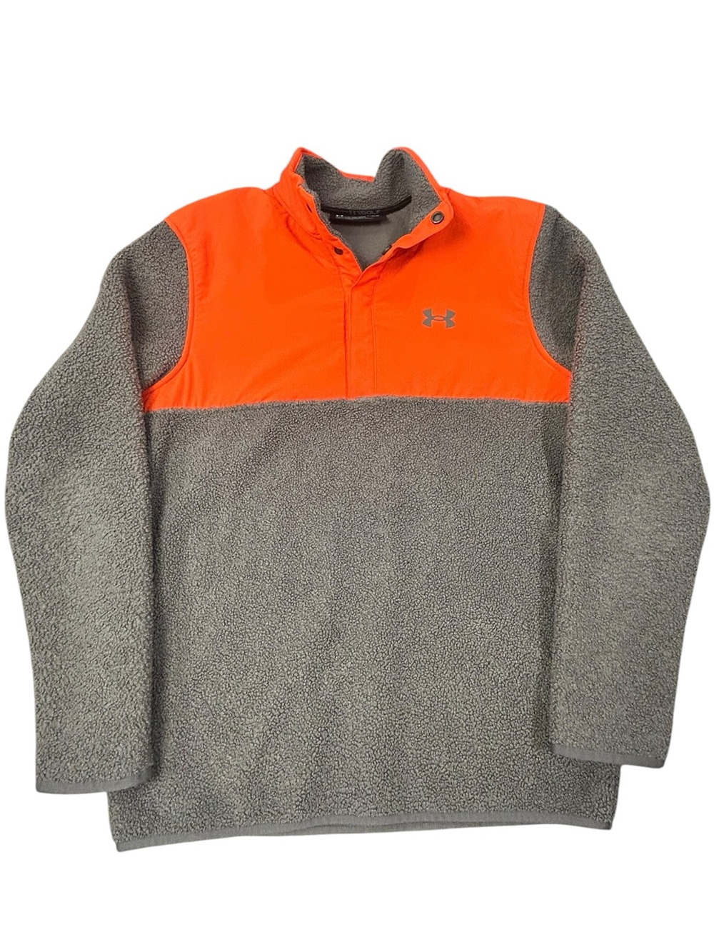 Under Armour Golf Men’s Gray and Blaze Orange Snap Fleece Pile Pullover M Loose